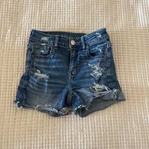 American Eagle Outfitters Blue Distressed Jean Shorts